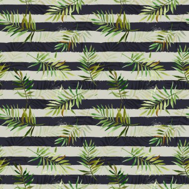 Suluboya tropikal ile Seamless Modeli şeritli sırt üstü bırakır