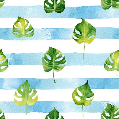 Suluboya tropikal ile Seamless Modeli şeritli sırt üstü bırakır