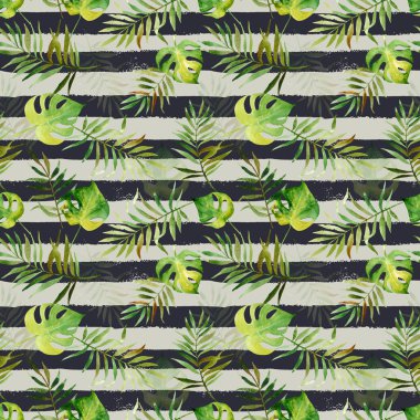 Suluboya tropikal ile Seamless Modeli şeritli sırt üstü bırakır