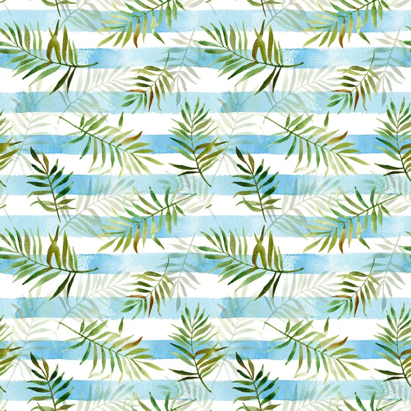 Suluboya tropikal ile Seamless Modeli şeritli sırt üstü bırakır