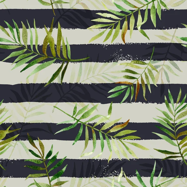 Suluboya tropikal ile Seamless Modeli şeritli sırt üstü bırakır