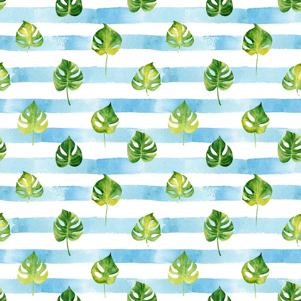 Suluboya tropikal ile Seamless Modeli şeritli sırt üstü bırakır