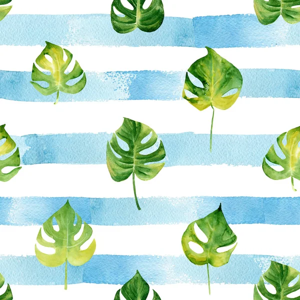 Suluboya tropikal ile Seamless Modeli şeritli sırt üstü bırakır