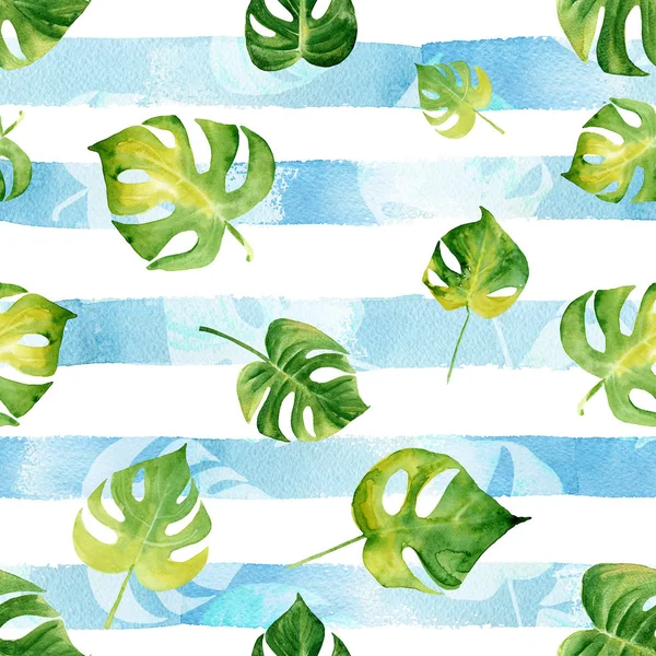 Suluboya tropikal ile Seamless Modeli şeritli sırt üstü bırakır