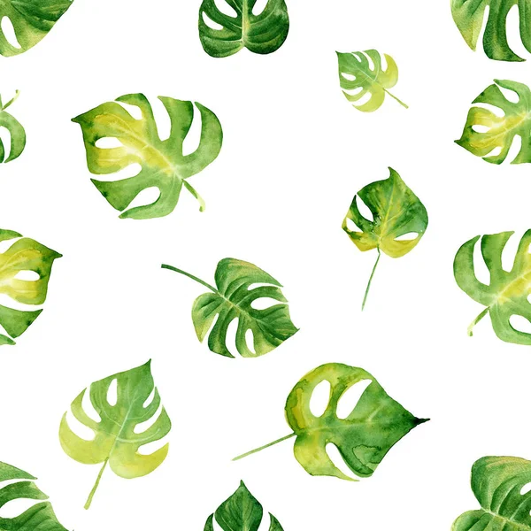 Sömlöst mönster med akvarell tropiska blad. — Stockfoto