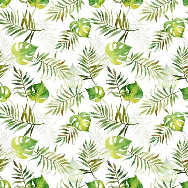 Seamless pattern with watercolor tropical leaves. — Stock Photo, Image