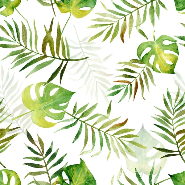 Sömlöst mönster med akvarell tropiska blad. — Stockfoto