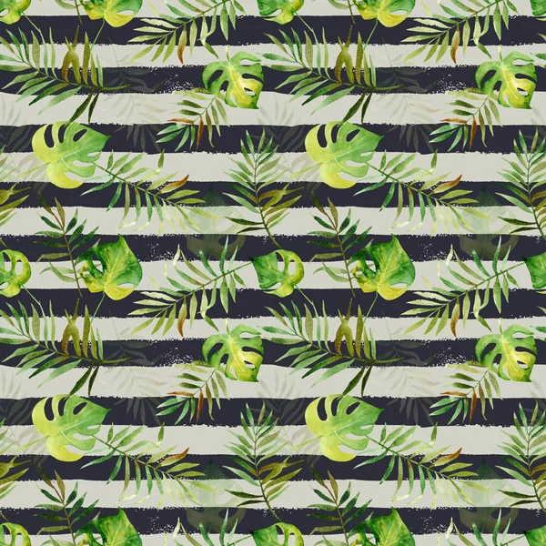 Suluboya tropikal ile Seamless Modeli şeritli sırt üstü bırakır