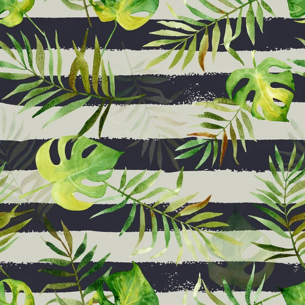 Suluboya tropikal ile Seamless Modeli şeritli sırt üstü bırakır