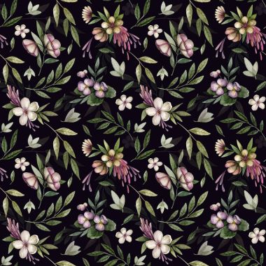 Koyu arkaplanda çiçekler olan pürüzsüz desen.