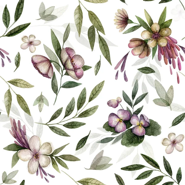 Beyaz arkaplanda çiçekler olan kusursuz desen.