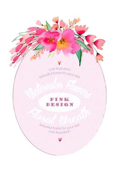 かわいいピンクの花の組成の水彩画の背景 任意の休日のグリーティング カードまたは任意のイベントへの招待状として使用します — ストック写真