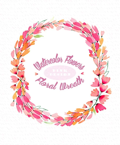 Watercolor Background Lovely Wreath Frame Made Pink Flowers Use Greeting — Stock Photo, Image