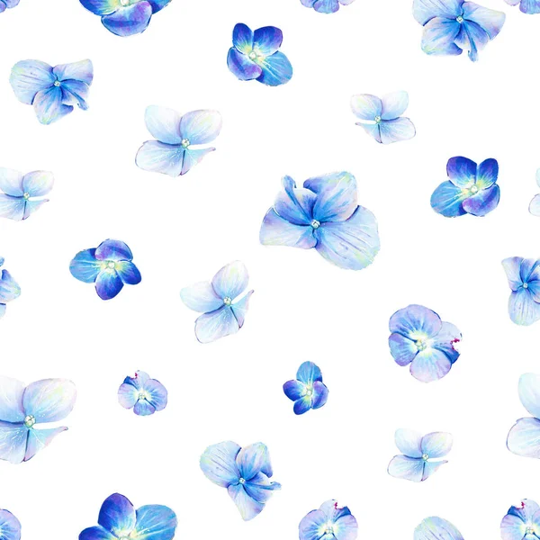 Seamless Mönster Blommande Blå Hortensia Illustration Markörer Vacker Blommig Komposition — Stockfoto