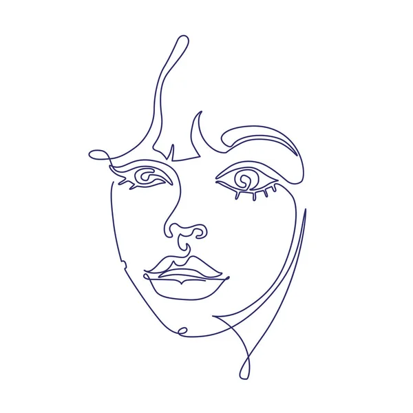 Ligne Continue Visage Femme Art Abstrait Moderne Concept Mode Dessin — Image vectorielle