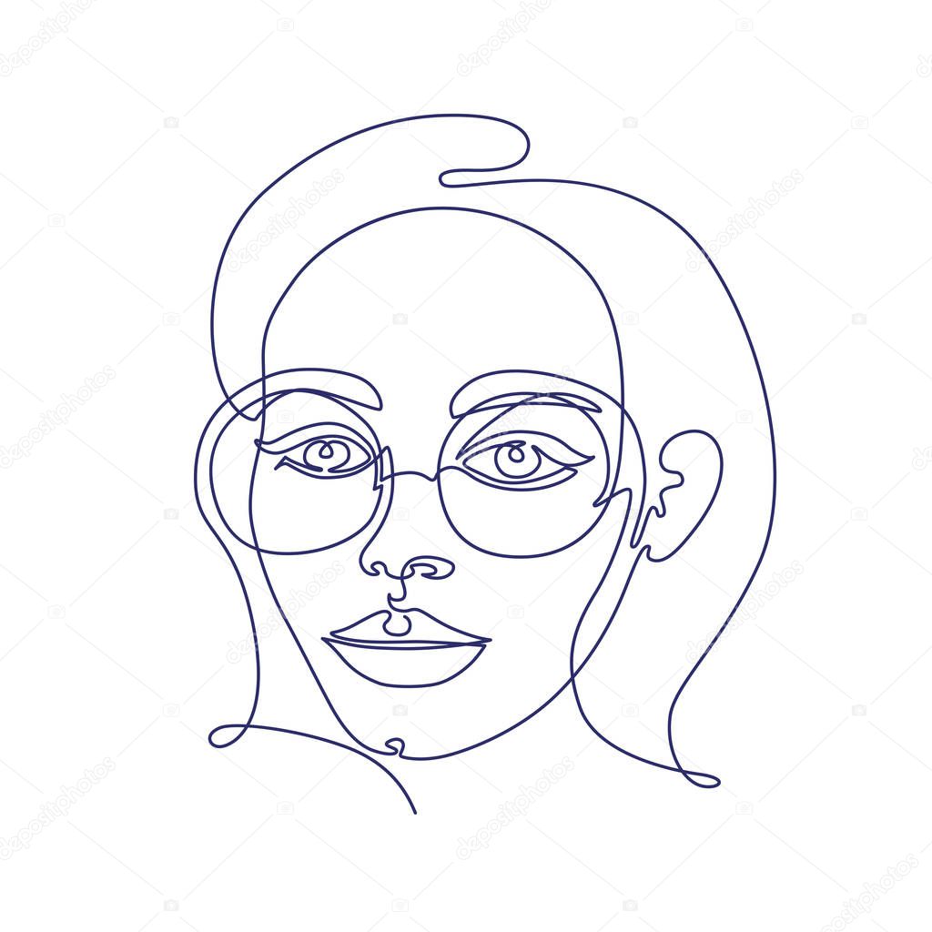 Continuous line, woman face. Abstract, modern art. Fashion concept, one line drawing for use in design.