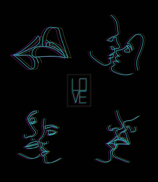 Kissing Couple Kiss Lips Glitch Effect Line Chromatic Aberration