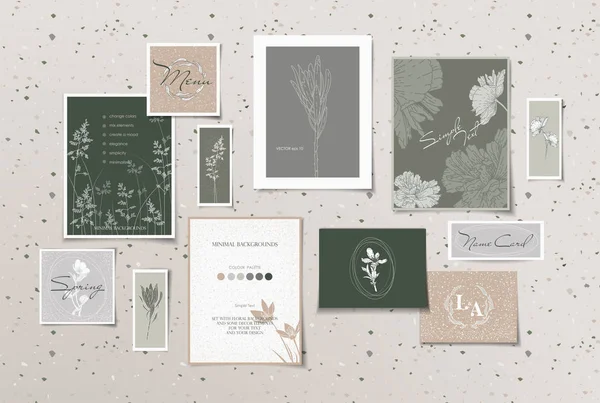 Set Templates Wedding Backgrounds Greeting Cards Flyer Design Minimalist Style — Stockvektor