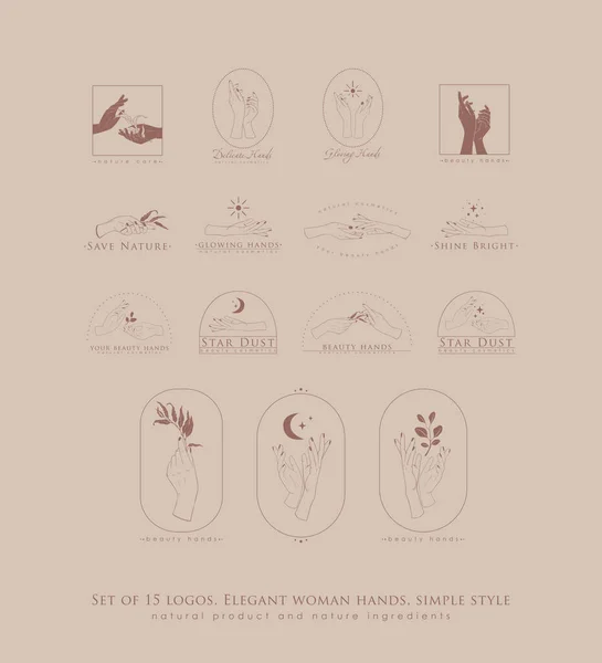 Ensemble Logos Pour Industrie Beauté Cosmétologie Mains Féminines Gestes Élégants — Image vectorielle