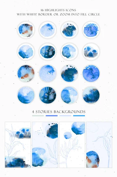 ソーシャルネットワークのストーリーアイコンやストーリーの背景を強調します 水の色抽象的なラウンドスポット 青と藍の色 — ストック写真