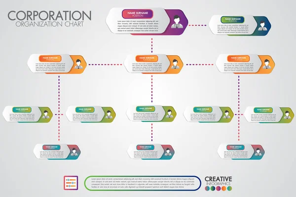 Corporate Organisation Chart Template Business People Icons Vector Modern Infographics — Stock Vector