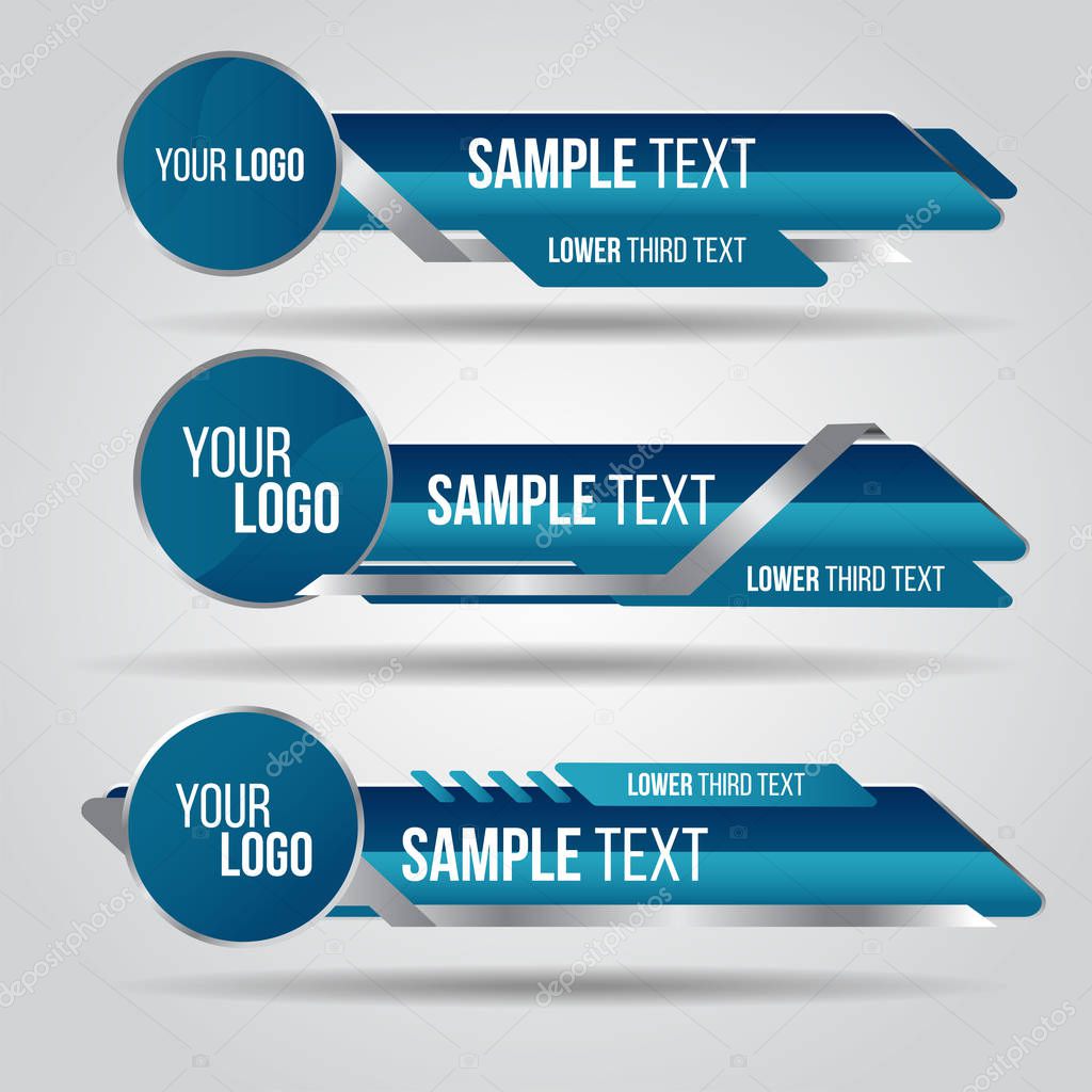 Lower third blue design template modern contemporary. Set of banners bar screen broadcast bar name. Collection of lower third for video editing on transparent background.