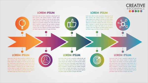 Vector Βέλη Βήματα Χρονοδιάγραμμα Infographics Πρότυπο Βήμα Προς Βήμα Διάγραμμα — Διανυσματικό Αρχείο