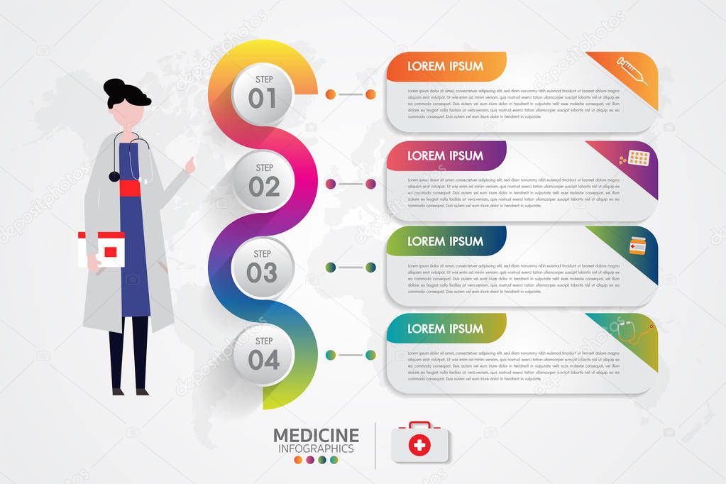 Medicine phamacy infographic set.Healthcare and medical research infographic set.Flat style.Modern flat design graphic concept, thin line icons set for web banners, websites.