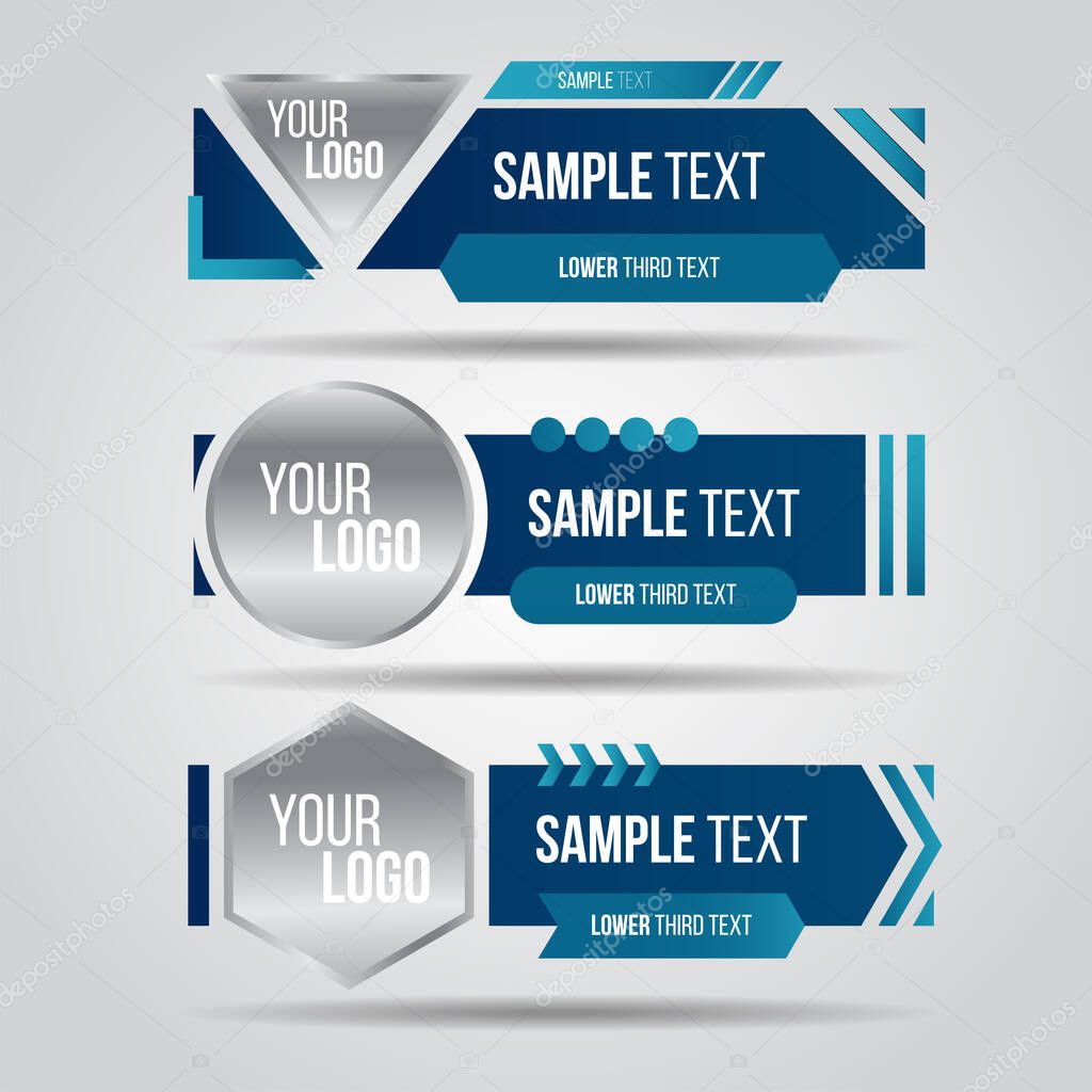 Lower third blue design template modern contemporary. Set of banners bar screen broadcast bar name. Collection of lower third for video editing on transparent background.