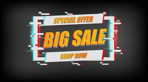 Big Sale Кібер Сучасне Глюк Банерне Світлове Компонування Чорному Тлі — стоковий вектор