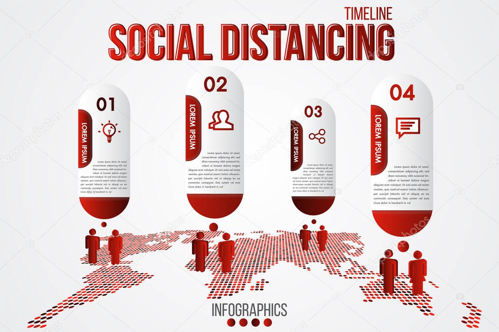 Social distancing infographics template in public society people to protect from COVID-19 outbreak spreading.Information timeline concept design.Vector Illustrator.