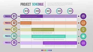 Proje çizelgesi günlük ve haftalık bilgi tablosu bilgi tasarım şablonu. Planlama zaman çizelgesi iş illüstrasyonunu gözden geçir.