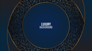 Kağıt şekilli soyut altın lüks arka plan. Altın rengi parlak noktalı gerçekçi doku. Vektör geometrik desen koyu mavi..