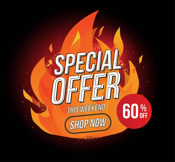 Hot Sale Fire Burn Special Offer Banner Template Vector Labels — Stockový vektor
