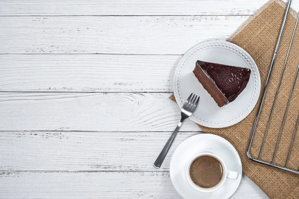 Sacher Cake.Típico bolo de chocolate austríaco. Depósito plano . — Fotografia de Stock