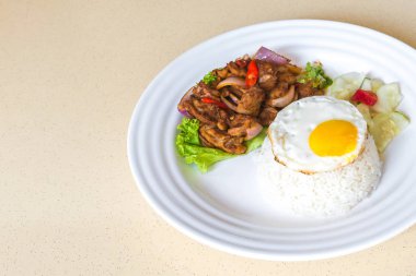 Asya Çin yemeği, çırpılmış baharatlı tavuk ve yumurta turşusu.