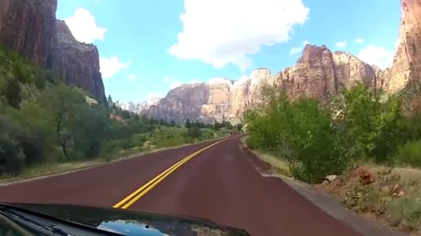 Driving Fast Countryside Highway Road Amazing Red Sand Stone Mountain — Stock Video