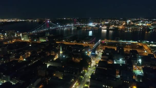 Hihetetlen Drón Légi Panoráma Felüljáró Modern Philadelphia Város Belvárosában Sötét — Stock videók