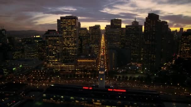Prachtige Luchtfoto Drone Vlucht Rustige Oceaan Rivier San Francisco Avonds — Stockvideo