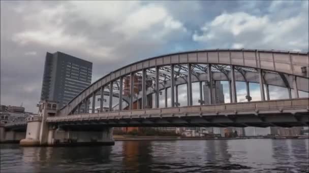 Ponte Aço Urbana Moderna Enorme Através Grande Cidade Tóquio Japão — Vídeo de Stock