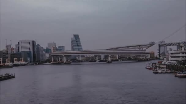 Vista Panorâmica Impressionante Lapso Tempo Aéreo Constante Porto Entrega Navios — Vídeo de Stock