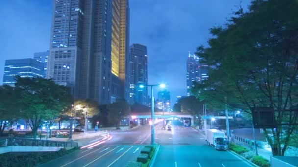 Bela Iluminação Luz Noite Azul Neon Lapso Tempo Constante Tráfego — Vídeo de Stock