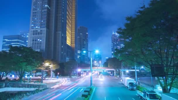 Magnífico Lapso Tiempo Constante Neón Azul Noche Luz Iluminación Tráfico — Vídeo de stock