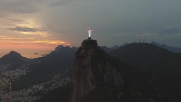 Захватывающий Вид Воздуха Статую Кристо Редентора Христа Искупителя Горе Рио — стоковое видео