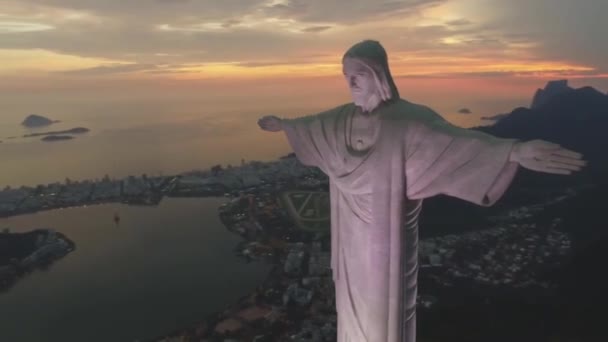 Воздушный Полет Над Статуей Кристо Редентора Христа Искупителя Рио Жанейро — стоковое видео
