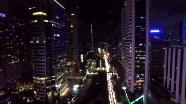 Iluminación Brillante Luz Gran Ciudad Bangkok Financiero Centro Moderno Tailandia — Vídeos de Stock