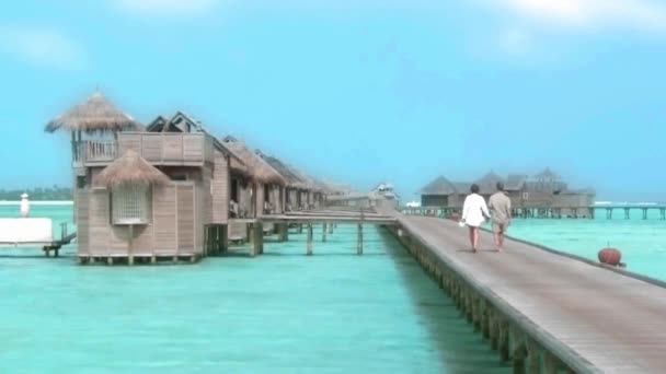 Beautiful Shot Turquoise Calm Ocean Water Tropical Seaside Luxury Resort — Stock Video