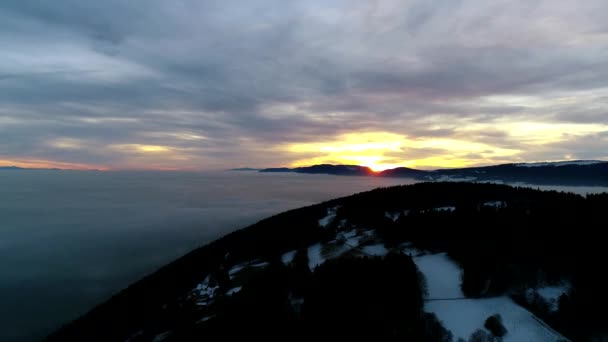 Krásné Letecké Drone Panorama Přelet Oranžové Teplé Večer Západ Slunce — Stock video