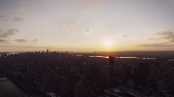 New York Popolare Famoso Skyline Paesaggio Urbano Calda Sera Arancio — Video Stock