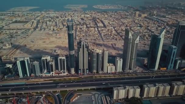 Spectacular Aerial Drone Panorama Flight Modern Architecture Dubai Downtown Skyline — Stock Video